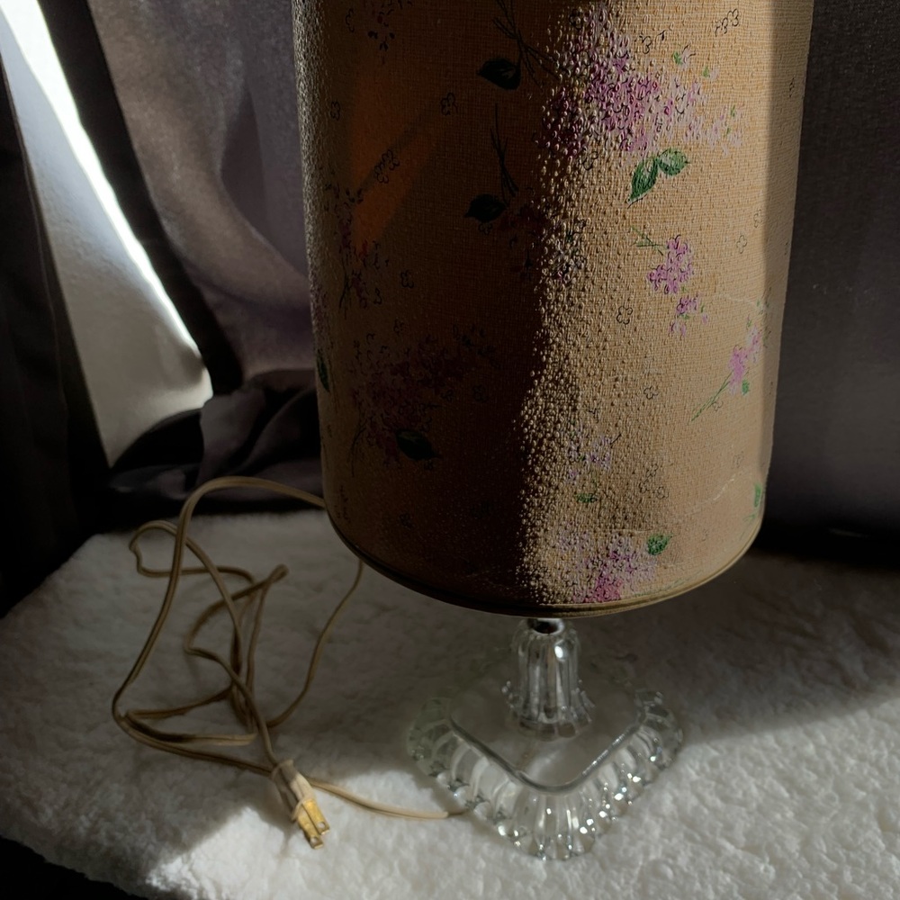 Vintage small lamp with delicate flowers on shade